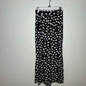 Wide Leg Flowy Pants Made in Italy Daisy Print on Black Small